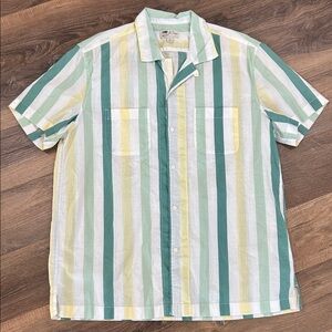 J.Crew Re-imagine Short Sleeves Button Down Shirt Size L White Green Yellow